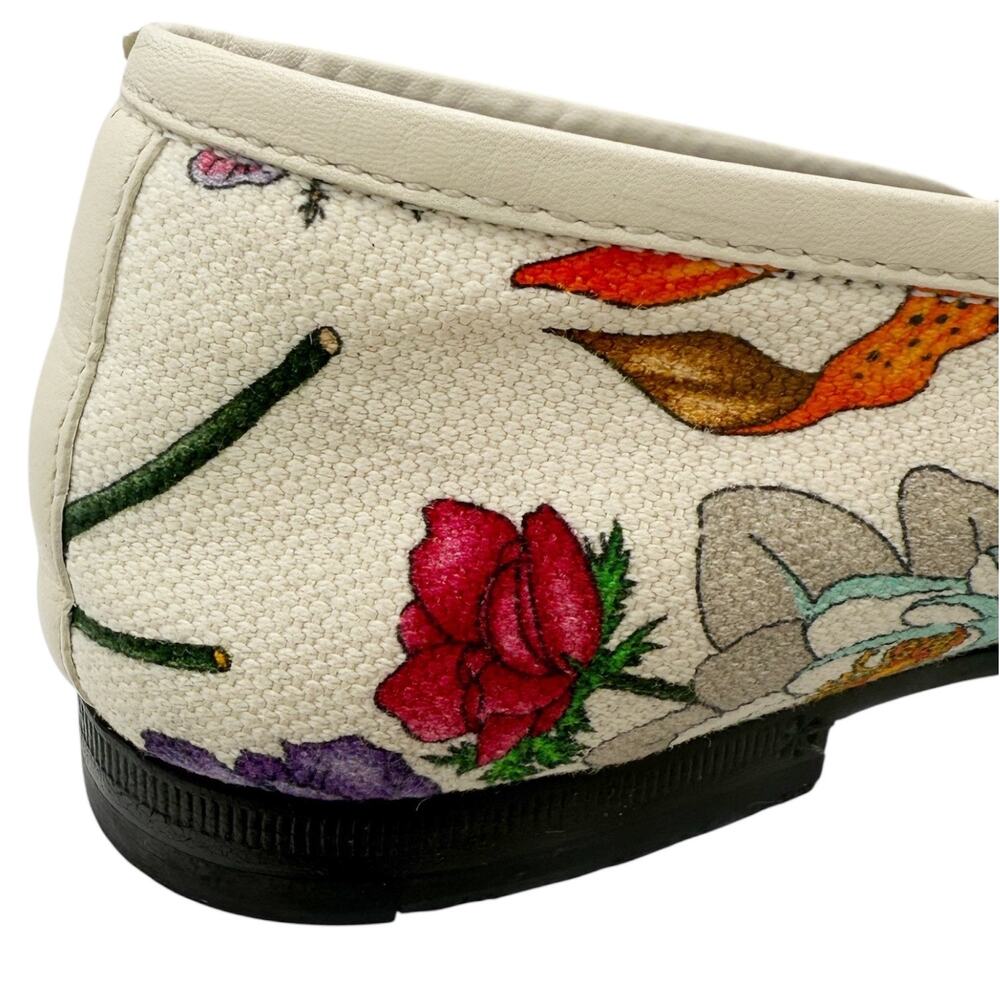 Gucci Jordaan Horsebit Loafer Cream White Floral Canvas Size 37 US 7 Flat Shoe - Picture 9 of 15
